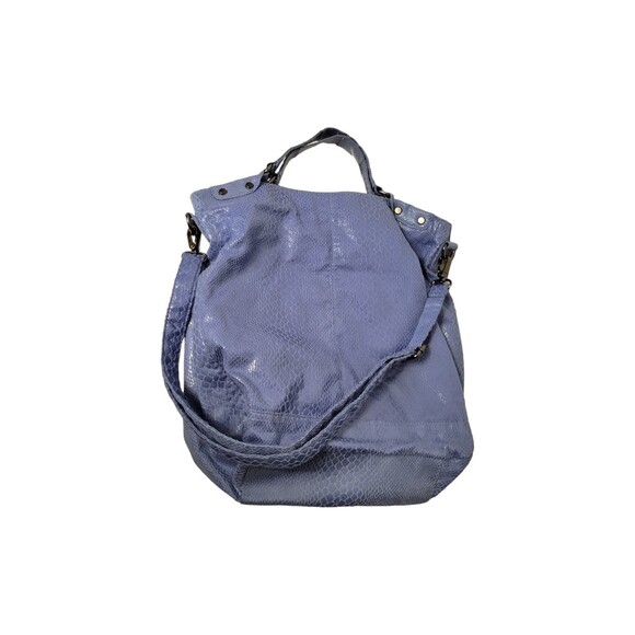 Kenneth Cole Reaction Snakeskin Bag Blue Medium Double Handle Silver Hardware - Picture 2 of 6